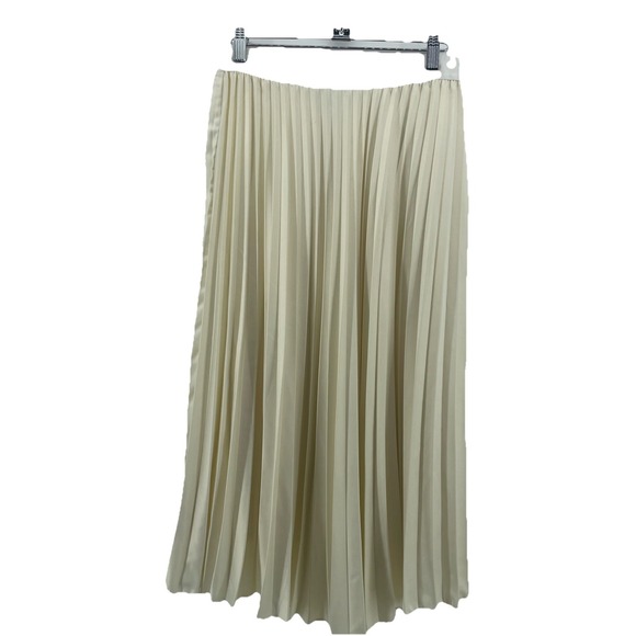 WDNY Pleated Circle Skirt Women's Medium Ivory Satin Holiday Christmas New Years - Picture 3 of 9
